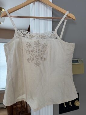 Ivory Lace-Trim Embroidered Cami Tank Top